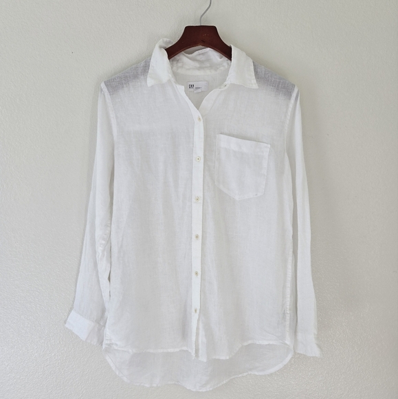Gap Boyfriend Fit White 100% Linen Button Down Oversized Fit Shirt size Small - Picture 2 of 12